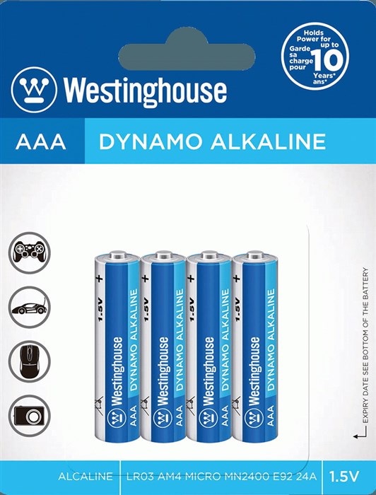 باتری نیم قلمی آلکالاین و معمولی AAA وستینگ هاوس DYNAMO ALKALINE LR03-BP4183003